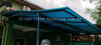Mild Steel Polycarbonate Blue Color (Hollow Serials 3mm) Pergola Roof Awning - Frame 1 1/2 Inchi Round Hollow,Bean 2x4(1.6) Hollow,Pillar 2 Inchi Round Hollow