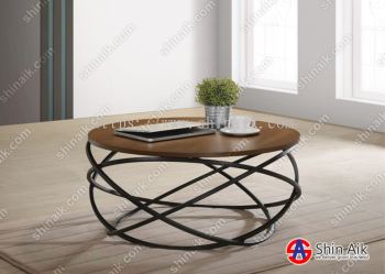 CT2266 Walnut & Black Metal Industrial Style Round Coffee Table