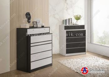 CD9005/6 (3'ft) Black / White Two-Tone Modern 5-Drawer Chest with Space Saving Retractable Table