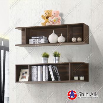 WS1610-9(KD) (4'ft) Walnut Modern Contemporary Double(2-tier) Floating Wall Shelf