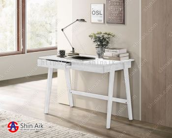 WT572011(KD) (3'ft) White Modern Solid Wooden Study Desk with Drawers