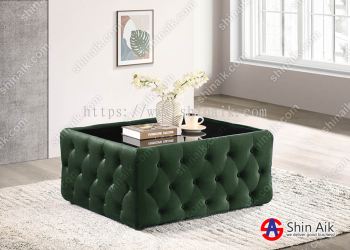 CT622006 (3'ft) Emerald Green Velvet Upholstered Glass Top Coffee Table