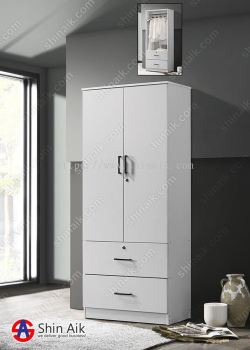 WR92105(KD) White Modern 2-Doors Wooden Wardrobe With 2 Drawers