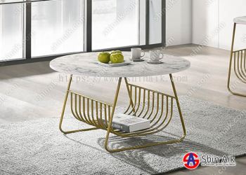 CT65031 White Marble & Gold Metal Elegant Style Round Coffee Table