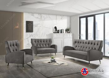 SS631018 Grey Velvet Button Tufted Modern Upholstered Wingback Sofa