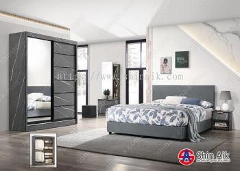 9971-25 (5'ft) Grey Marble Modern Bedroom Set With Fabric Divan Bed