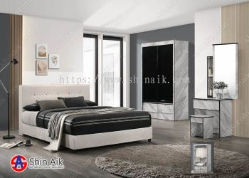 9918-66 (4'ft) White Marble Modern Bedroom Set With PU Leather Divan Bed