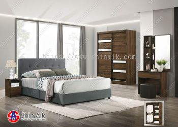 9967-103 (5'ft) Walnut Modern Contemporary Bedroom Set With Fabric Divan Bed
