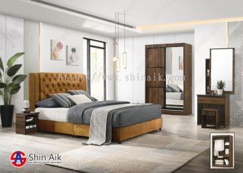 99001 (4'ft) Walnut Modern Bedroom Set With Velvet Fabric Divan Bed