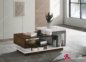 CT615010(KD) Walnut &amp; White Marble Two-Tone Modern Contemporary Coffee Table