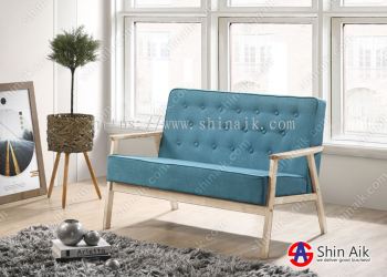 SS2076-2GR(KD) Turquoise Green & Whitewash Mid-Century Fabric Upholstered 2 Seater Wooden Sofa