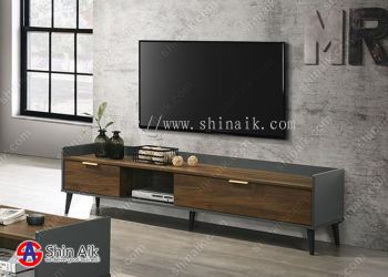 TV63115(KD) (6'ft) Grey &amp; Walnut Two-Tone Mid-Century TV Cabinet