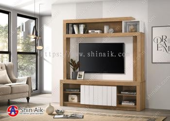 TV610010(KD) (6'ft) Beaufort Oak & White Oak Two-Tone Modern TV Display Cabinet