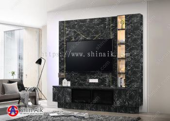 TV615606 (8'ft) Black Marble Modern Contemporary TV Display Cabinet