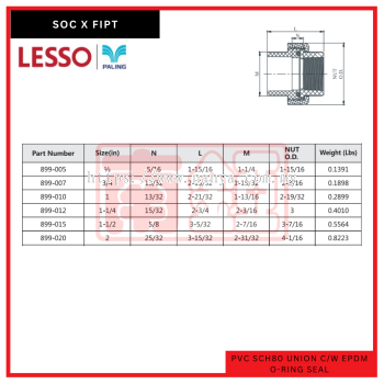 PVC SCH80 Union CW EPDM O-Ring Seal (Soc x Fipt)