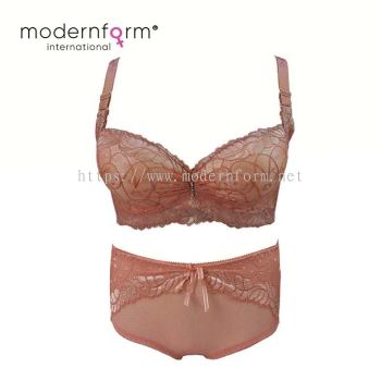 Modernform Sexy Women Soft Comfortable Push Up Bra Cup A Embroidery Lace Lingerie Bra and Panties Set (P1179A)A027+K027