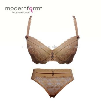 Modernform Sexy Lingerie Brassiere Underwire 3/4 Soft Cup Lace Floral Embroidery and Panties Set (P1134B)