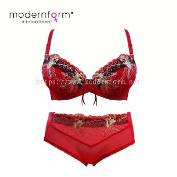 Modernform Emboidery Full Coverage Push Up Bra Cup B Wired with Panties Set (M208)