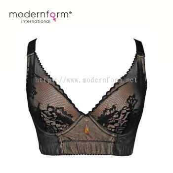 Modernform Sexy Women Black V Deep Bra Cup D with Emboidery Lace (P1183)