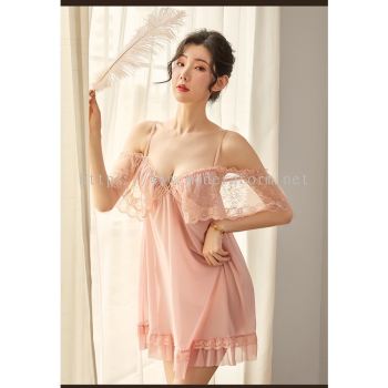 Modernform Women Sexy Lingeries Nightdress with Power Net Lace Fashion Deep V Design and Attactive Color P0755 (1950#)