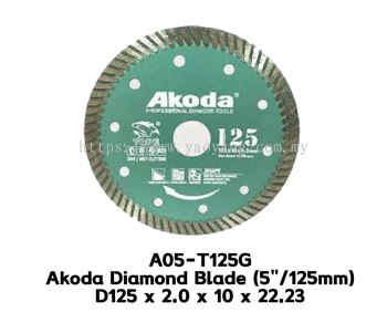 A05-T125G Akoda 5'' Diamond Blade Turbo (Green) D125 x 2.0 x 10 x 22.23 - Use For Cutting Hard Brick, Roofing Tile, Concrete (Supreme Type) Max Cutting Depth 1-1/2"