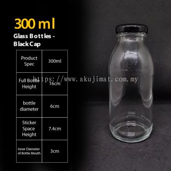 300ml Glass Bottle - Black Cap