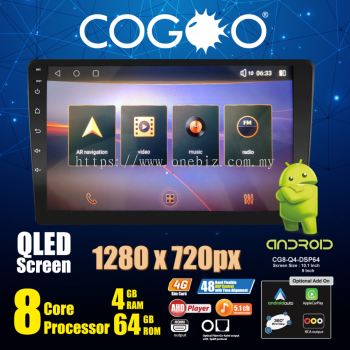 Cogoo 9 or 10.1 Inch Android GPS QLED 1280 x 720p HD Player 8 Core 4GB RAM + 64GB ROM + 4G Sim Slot - CG8-010Q4-DSP64 / CG8-009Q4-DSP64