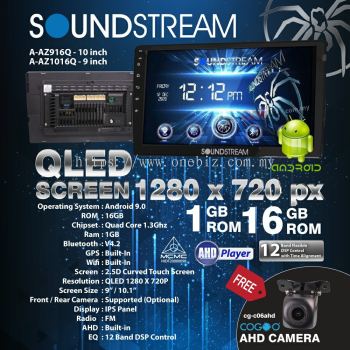 Soundstream QLED Screen 1280 x 720px 1 GB RAM + 16 GB ROM A-AZ916Q / A-AZ1016Q