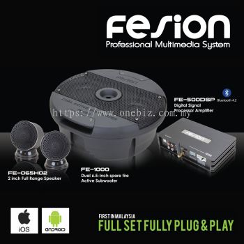 Fesion Audio System Upgrade Fully Plug and Play - DSP Digital Signal Processor Amplifier + Dual Active Subwoofer (Round) + 2 inch Full Range Speaker FE-DSP-01R - One Biz Online Sdn Bhd