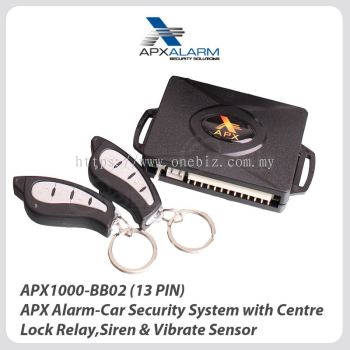 APX Alarm - Car Security System Full Set with Centre Lock Relay, Siren & Vibrate Sensor (13-PIN) - AV-APX1000-BB02