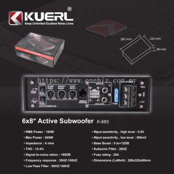 KUERL 6x8 inch Active Subwoofer 600Watt Max K-68S