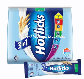 Horlicks 3 in 1 Sachet Pack Lite Powdered Malt Drink (10's x 28g)