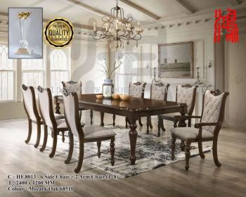 HF 8013 Luxury Classic Solid Rubberwood Dining Set (1 Table + 2 Armchair + 6 Side Chair)