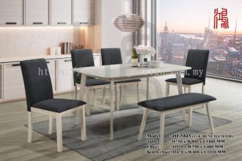 HF 5845 Wooden Dining Set (1 Table + 4 Chairs + 1 Bench) 
