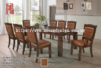 HF 8014 Solid Rubberwood Dining Set (1 Table + 2 Armchair + 6 Side Chair) 