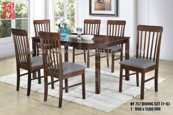 HF 757 (1+6) Solid Rubberwood Dining Chair + Dining Table Set 