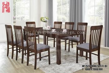 HF 757 (1+8) Solid Rubberwood Dining Chair + Dining Table Set 