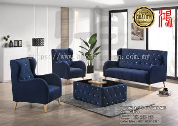 HF 2162 Flannel Fabric Sofa Set 1+1+3 Seater + Coffee Table 绒布沙发 绒布玻璃咖啡桌 (BLUE)