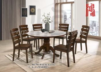 HF 751 Rubberwood Dining Chair + Round Marble Top Dining Table 1+6 