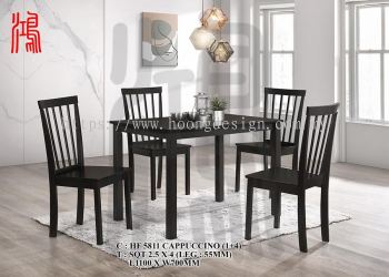 HF 5811 Malaysia Best Seller Solid Rubberwood Dining Set - Cappuccino (1+4) 