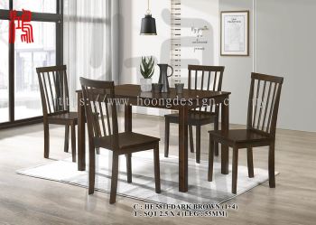 HF 5811 Malaysia Best Seller Solid Rubberwood Dining Set - Walnut (1+4) 