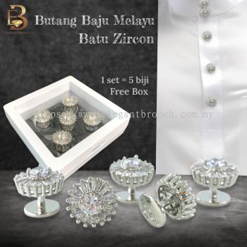Elegant Brooch 1 set [FREE BOX] Eksklusif Butang Baju Melayu Nikah Batu Zircon Buttons Malay BTCZ64 - Elegant Brooch Store