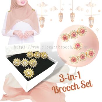 Elegant Brooch 3 in 1 set [FREE BOX] Kerongsang Bahu Pin Tudung Hijab Sepasang Brooch shoulder Korea B1578