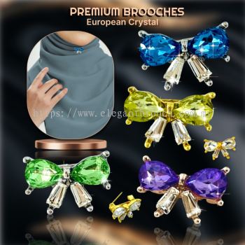 Elegant Brooch 1pc European Crystal Ribbon Brooch Kerongsang Kristal Mewah Hijab Pin Tudung Muslimah CY351