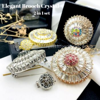 Elegant Brooch 2 in 1 Set [FREE BOX] European Crystal Kerongsang Kristal Hijab Pin Tudung CY3348