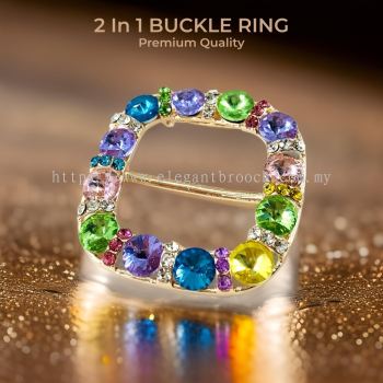 Elegant Brooch 2 in 1 Buckle Ring Brooch Crystal Satellite Rhinestone Kerongsang Cincin Tudung Bawal Hijab G3359