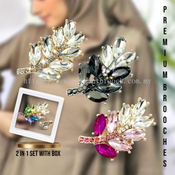 Elegant Brooch Set 2 in 1 [FREE BOX] Premium Brooch Crystal Leaf Pin Tudung Hijab CY3350