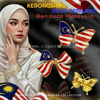 Elegant Brooch 1pc Brooch Pastel Butterfly Ribbon Bendera Malaysia Merdeka Kerongsang Pin Tudung Kebangsaan Badge
