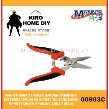 Mann's 6009 7 Inches Garden Trimming Scissors/ Pruning Scissors/ Gardening Hand Pruner/ Pruning Shear (Red) - 00903C