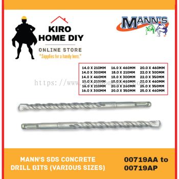 MANN'S  SDS Concrete Drill Bits (Various Sizes)  - 00719AA/ 00719AAA/ 00719AB/ 00719AC/ 00719AD/ 00719AE/ 00719AF/ 00719AG/ 00719AH/ 00719AI/ 00719AJ/ 00719AK/ 00719AL/ 00719AM/ 00719AMA/ 00719AN/ 00719AO/ 00719AP